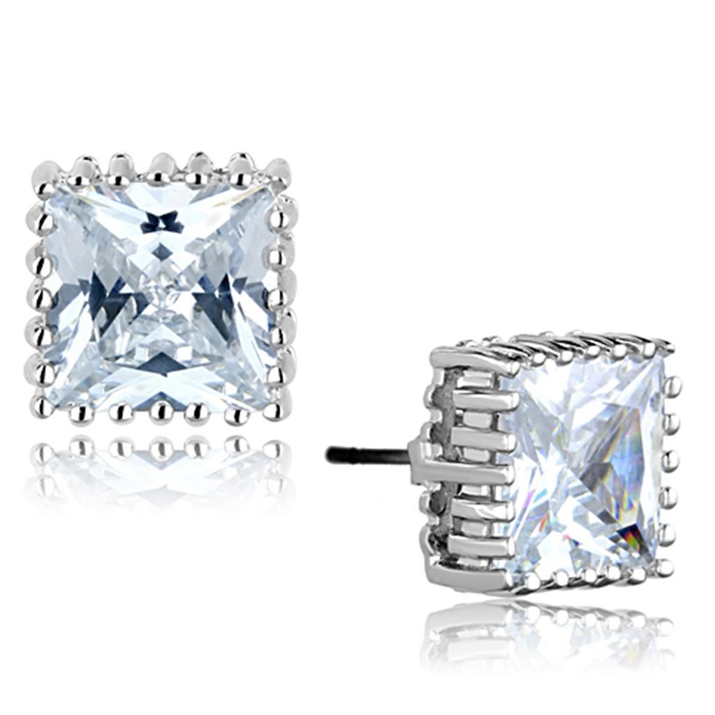 3W700 - Rhodium Brass Earrings with AAA Grade CZ  in Clear-0