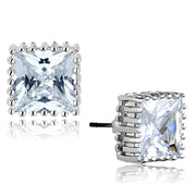 3W700 - Rhodium Brass Earrings with AAA Grade CZ  in Clear-0