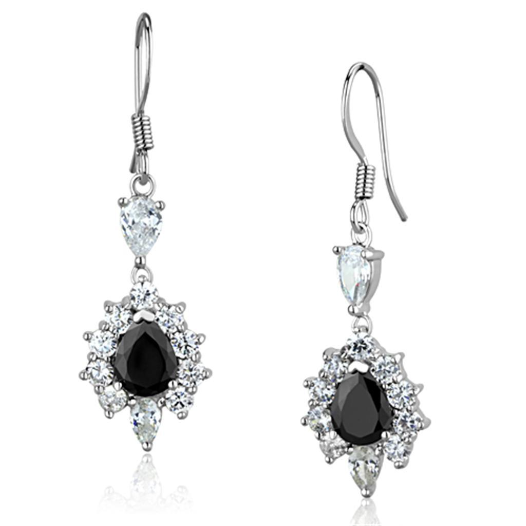3W705 - Rhodium Brass Earrings with AAA Grade CZ  in Black Diamond-0