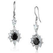 3W705 - Rhodium Brass Earrings with AAA Grade CZ  in Black Diamond-0