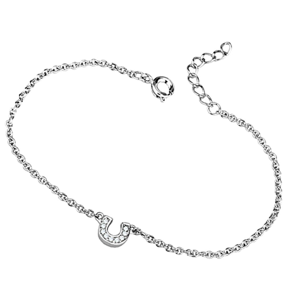 3W710 - Rhodium Brass Bracelet with AAA Grade CZ  in Clear-0