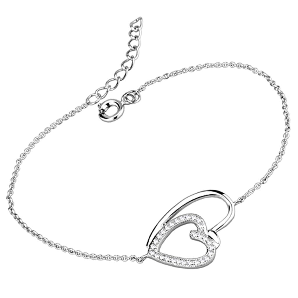 3W715 - Rhodium Brass Bracelet with AAA Grade CZ  in Clear-0