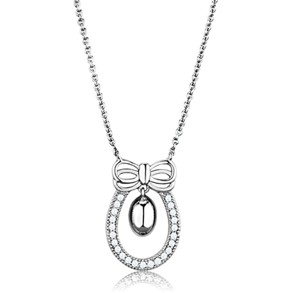 3W718 - Rhodium Brass Necklace with AAA Grade CZ  in Clear-0