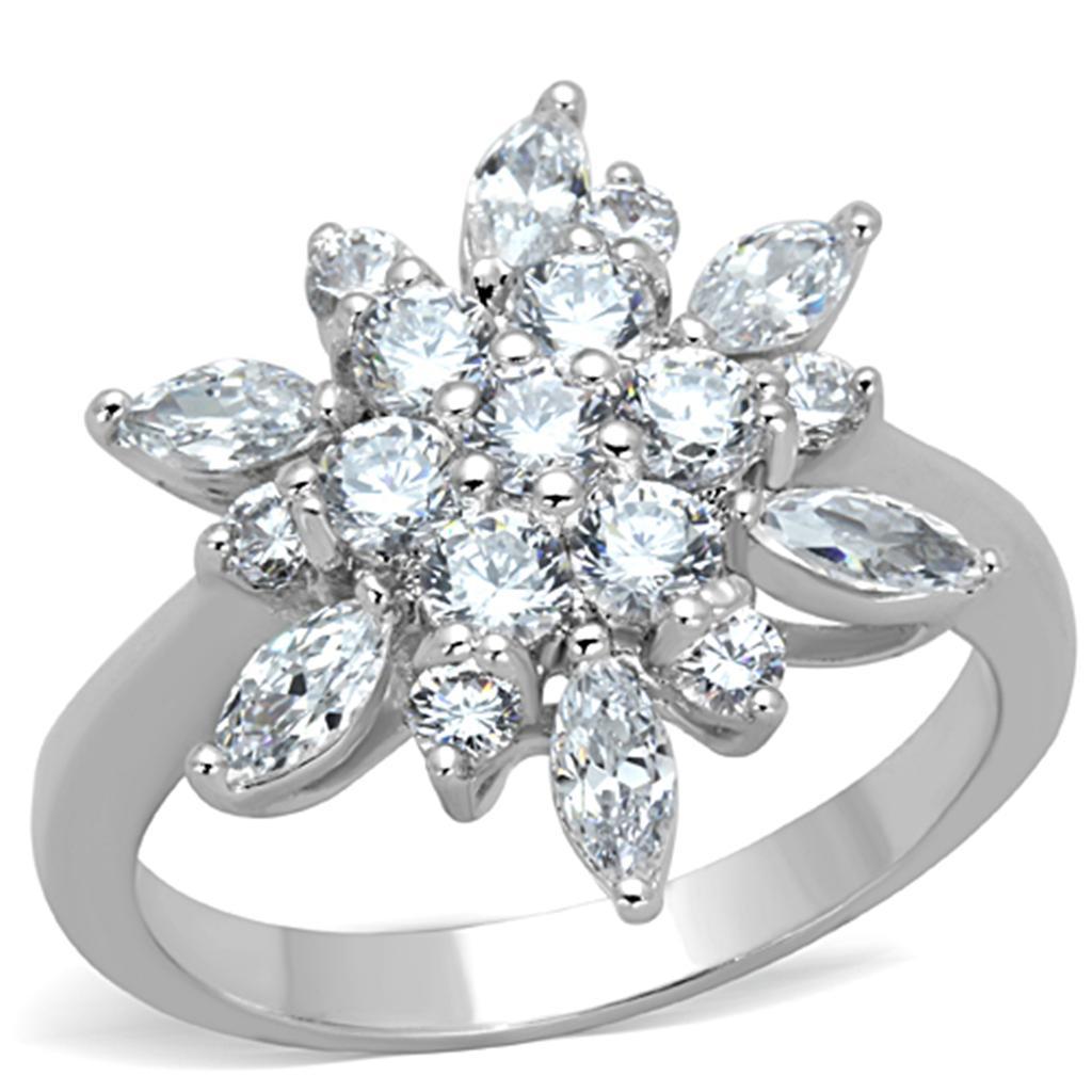 3W725 - Rhodium Brass Ring with AAA Grade CZ  in Clear-0