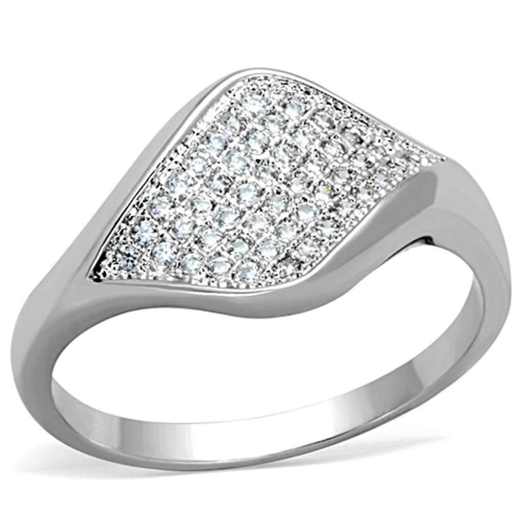 3W726 - Rhodium Brass Ring with AAA Grade CZ  in Clear-0