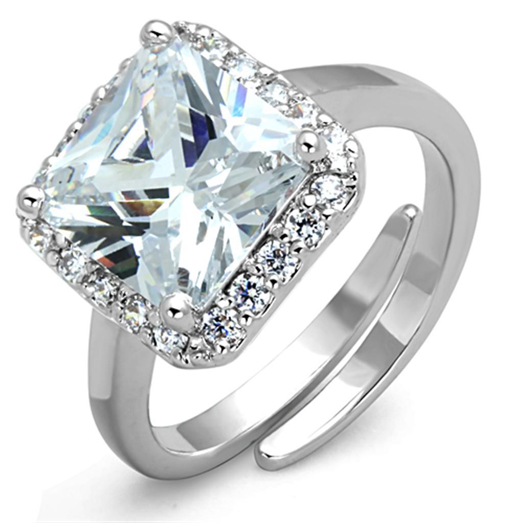 3W729 - Rhodium Brass Ring with AAA Grade CZ  in Clear-0