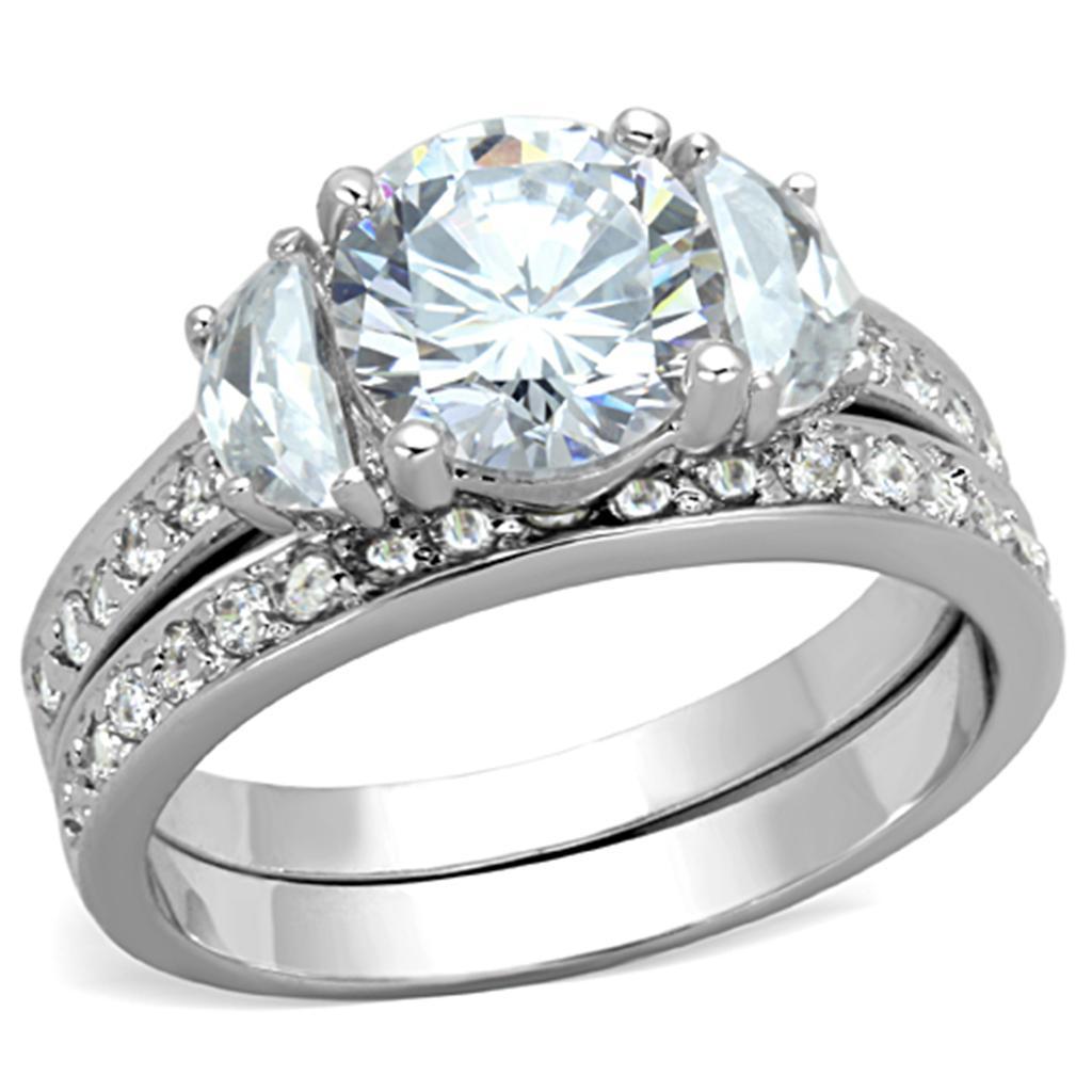 3W731 - Rhodium Brass Ring with AAA Grade CZ  in Clear-0