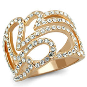3W733 - Rose Gold Brass Ring with Top Grade Crystal  in Clear-0