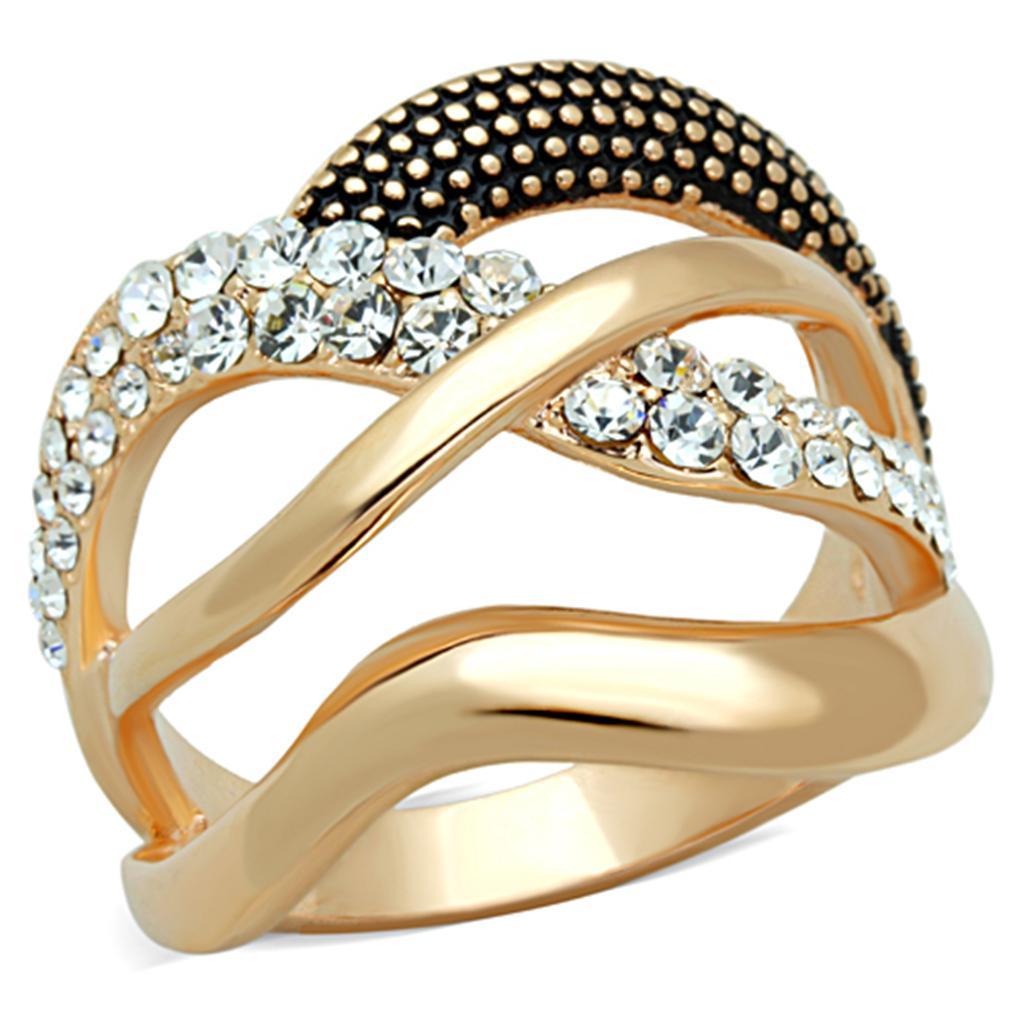 3W737 - Rose Gold Brass Ring with Top Grade Crystal  in Clear-0