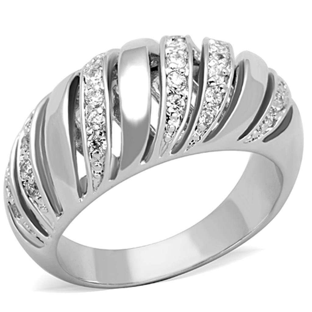 3W743 - Rhodium Brass Ring with AAA Grade CZ  in Clear-0