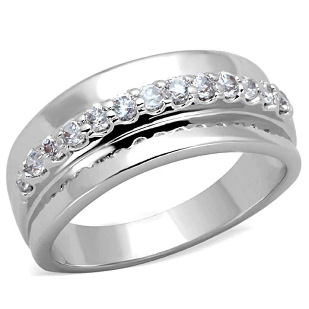 3W748 - Rhodium Brass Ring with AAA Grade CZ  in Clear-0