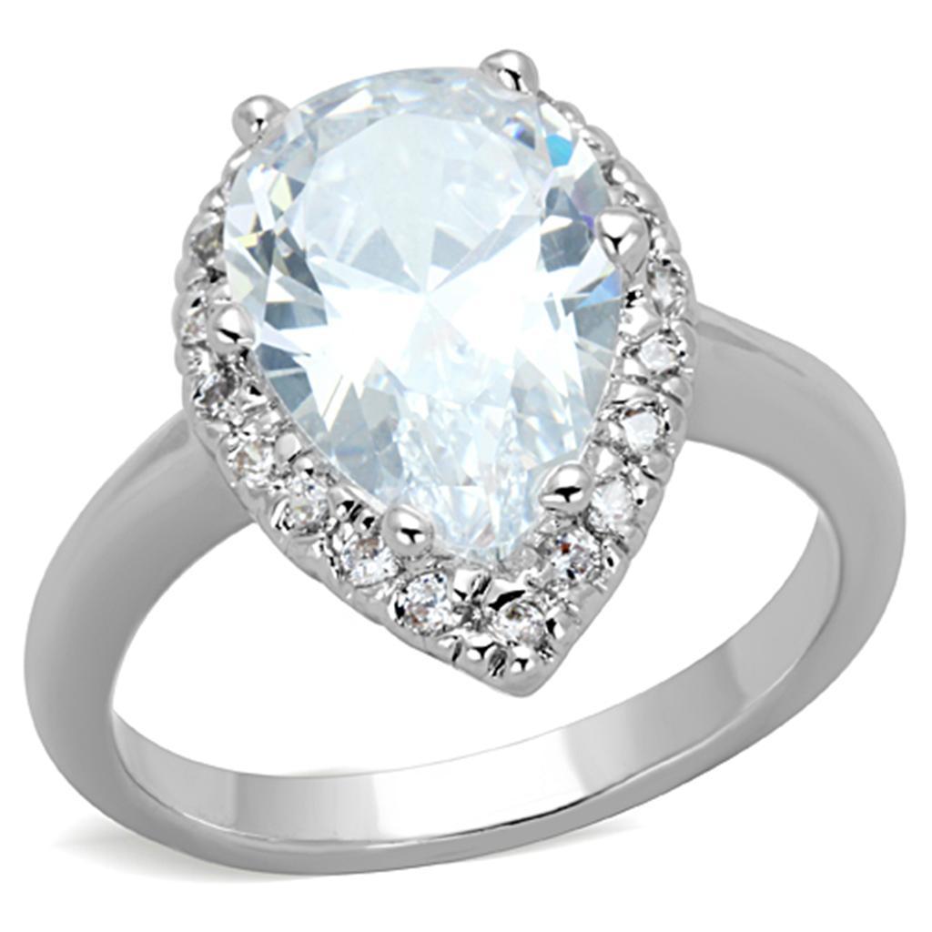 3W750 - Rhodium Brass Ring with AAA Grade CZ  in Clear-0