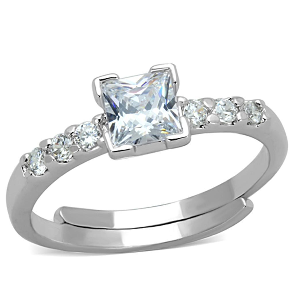3W751 - Rhodium Brass Ring with AAA Grade CZ  in Clear-0