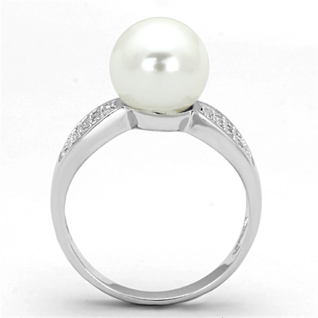 3W761 - Rhodium Brass Ring with Synthetic Pearl in White-2