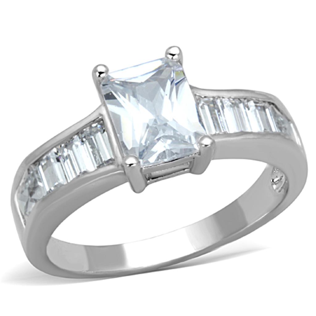 3W769 - Rhodium Brass Ring with AAA Grade CZ  in Clear-0