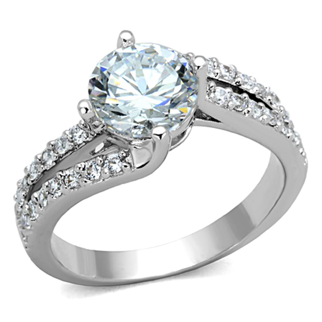 3W770 - Rhodium Brass Ring with AAA Grade CZ  in Clear-0