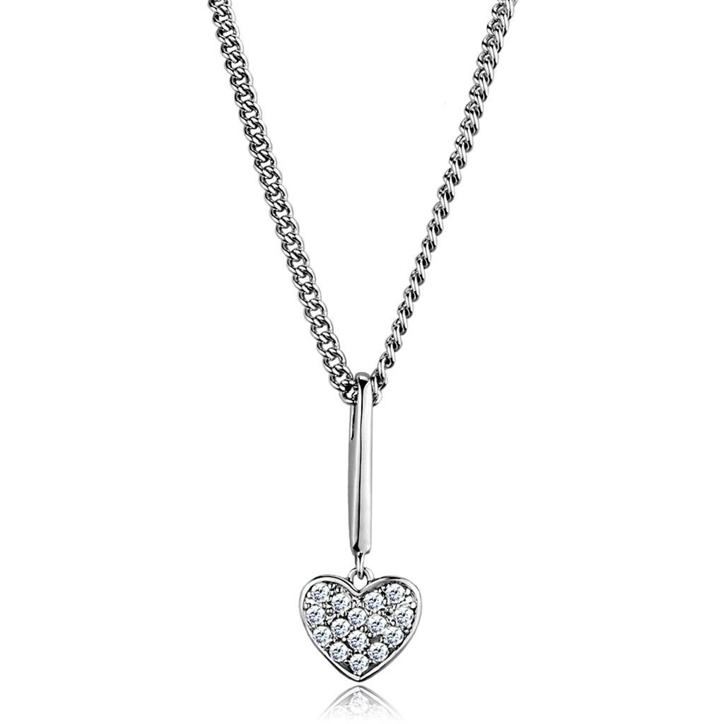 3W773 - Rhodium Brass Chain Pendant with AAA Grade CZ  in Clear-0