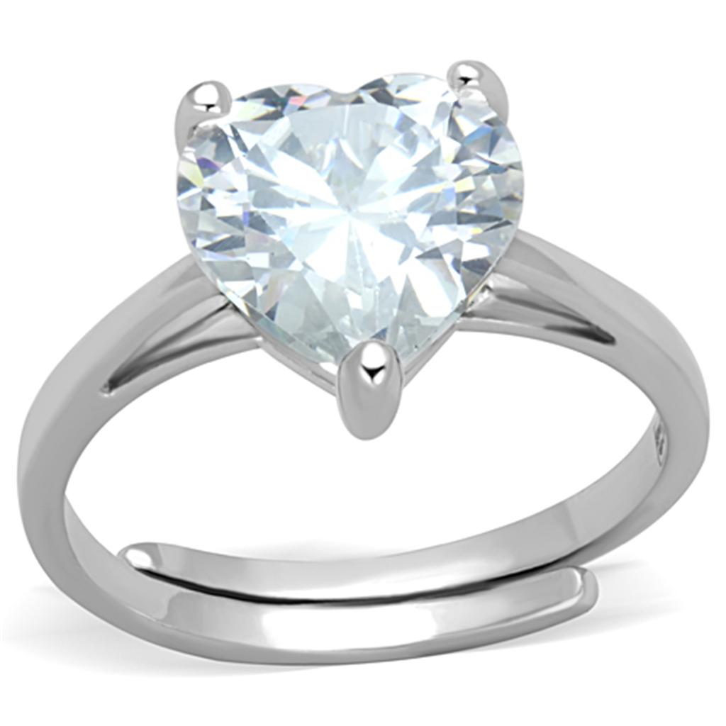 3W776 - Rhodium Brass Ring with AAA Grade CZ  in Clear-0