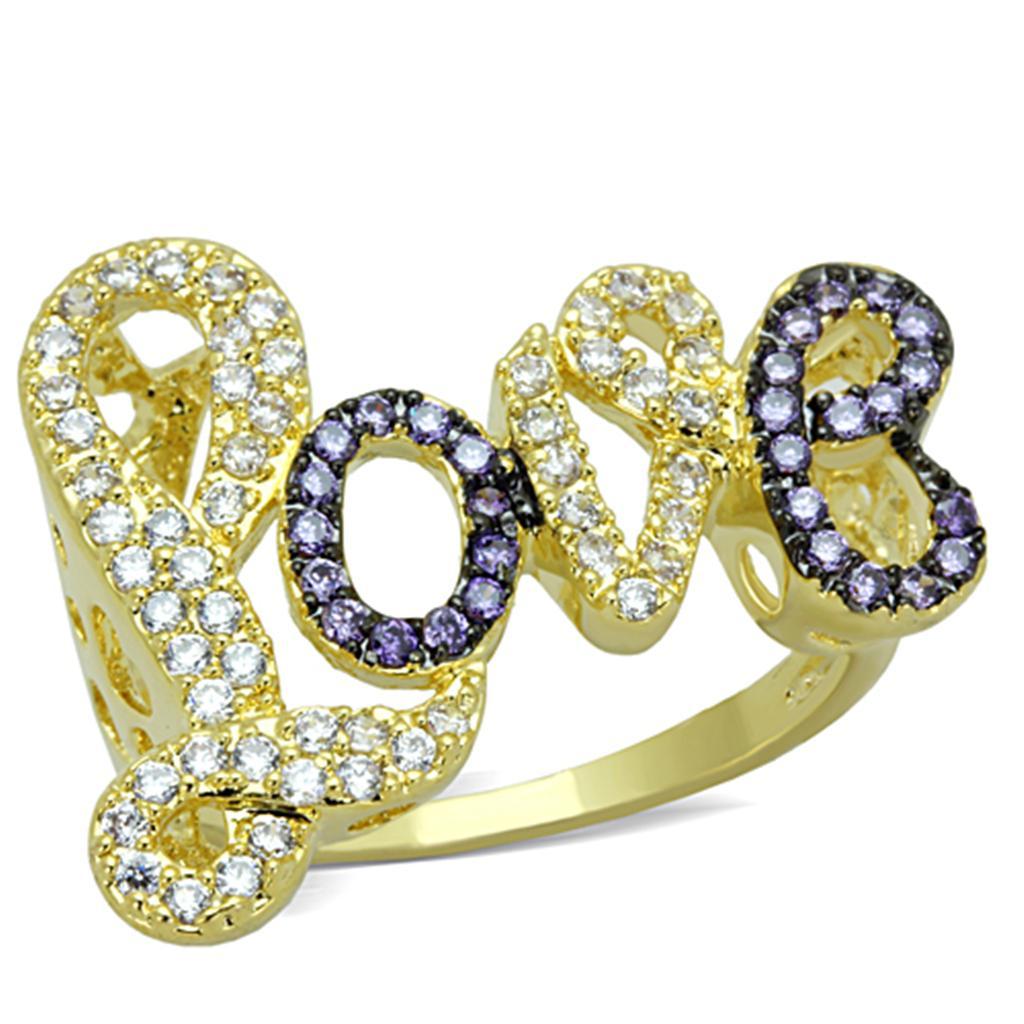 3W777 - Gold+Ruthenium Brass Ring with AAA Grade CZ  in Amethyst-0