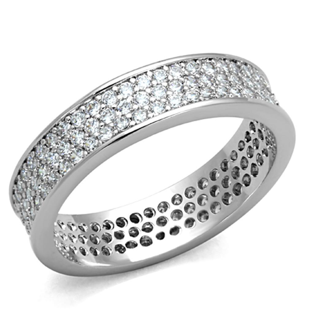 3W781 - Rhodium Brass Ring with AAA Grade CZ  in Clear-0