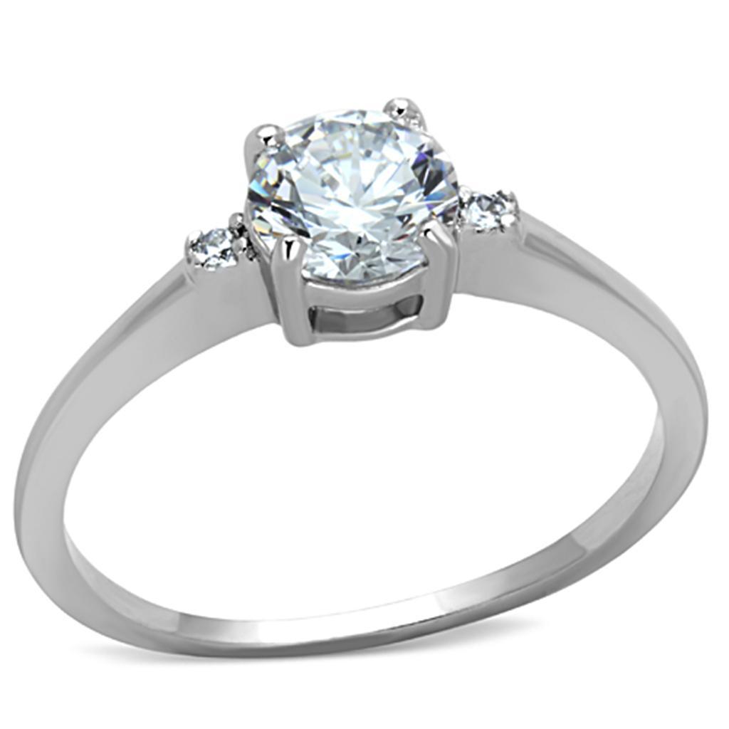 3W786 - Rhodium Brass Ring with AAA Grade CZ  in Clear-0