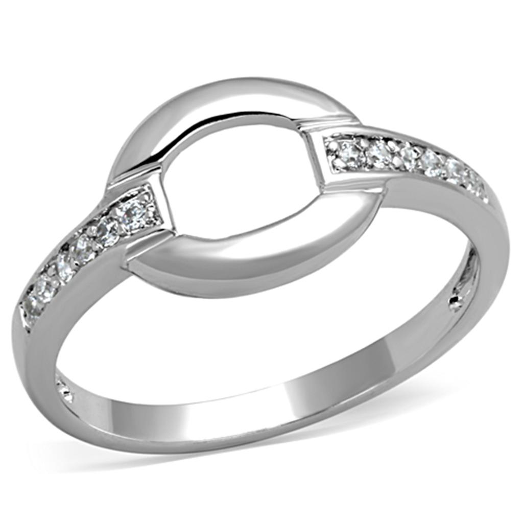 3W790 - Rhodium Brass Ring with AAA Grade CZ  in Clear-0