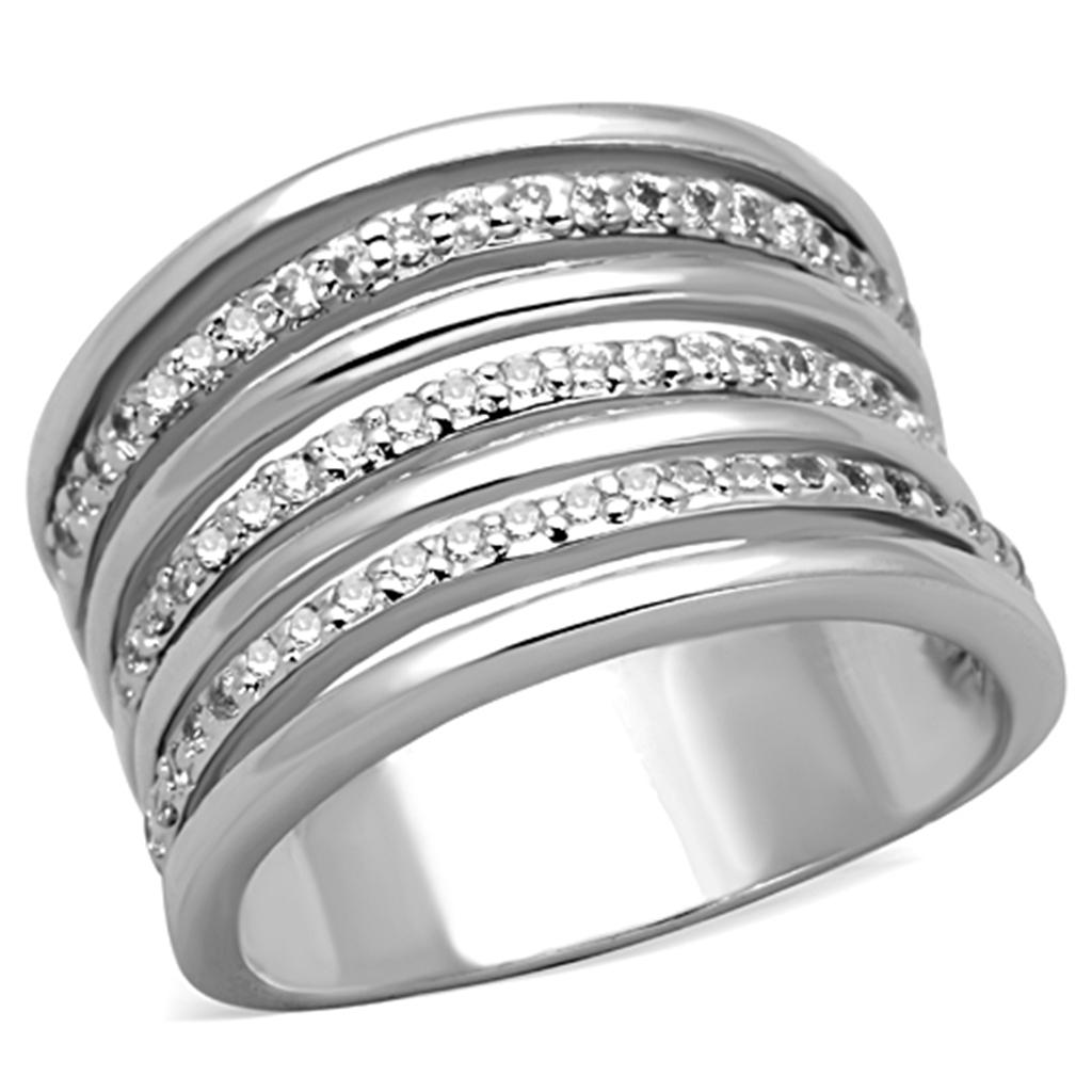 3W791 - Rhodium Brass Ring with AAA Grade CZ  in Clear-0