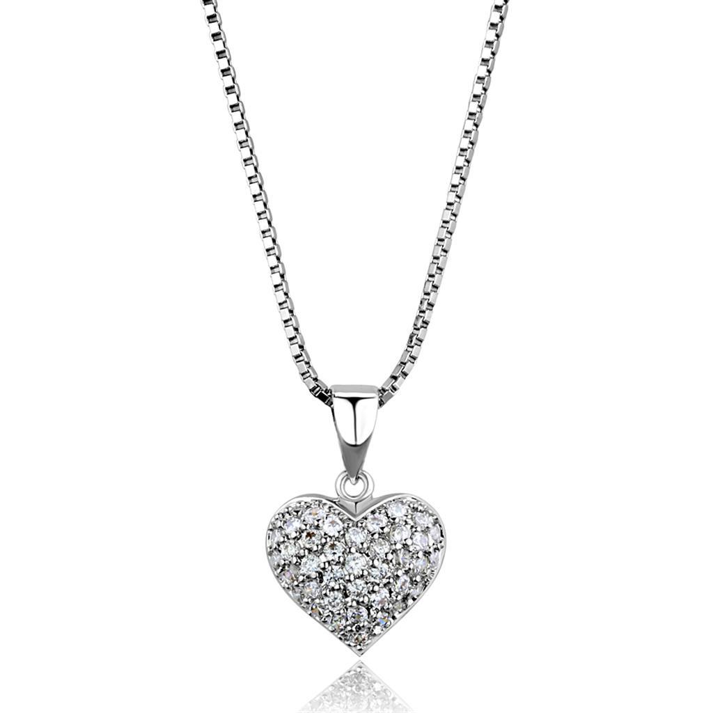 3W793 - Rhodium Brass Chain Pendant with AAA Grade CZ  in Clear-0