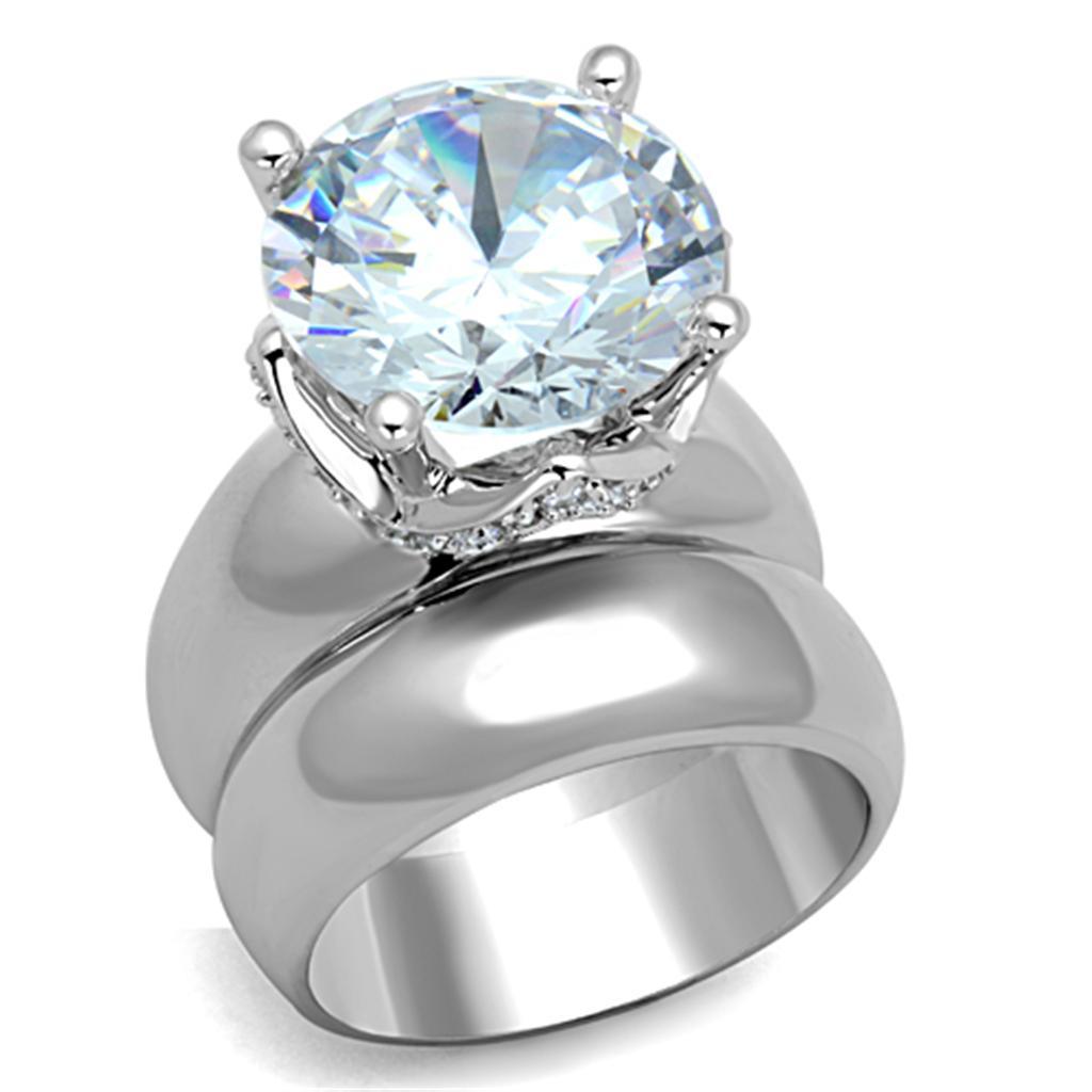 3W802 - Rhodium Brass Ring with AAA Grade CZ  in Clear-0