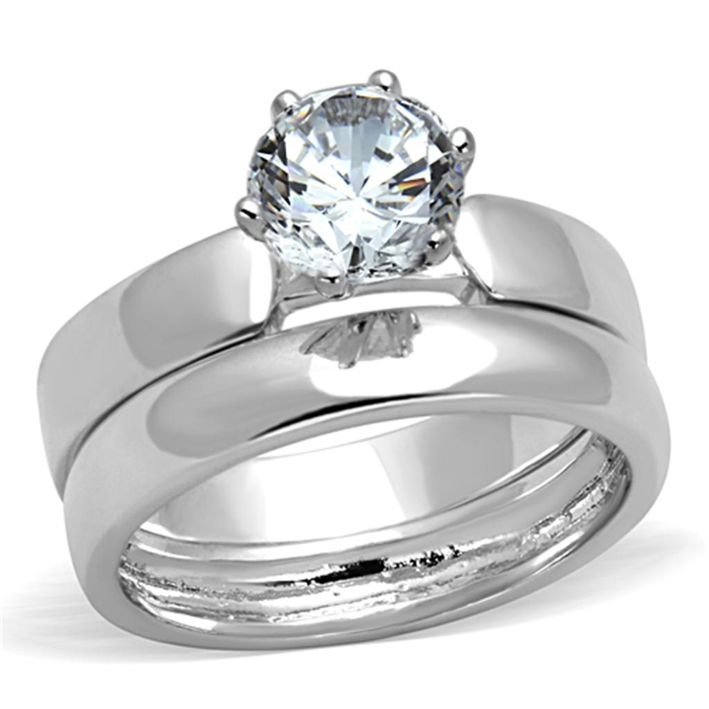 3W805 - Rhodium Brass Ring with AAA Grade CZ  in Clear-0