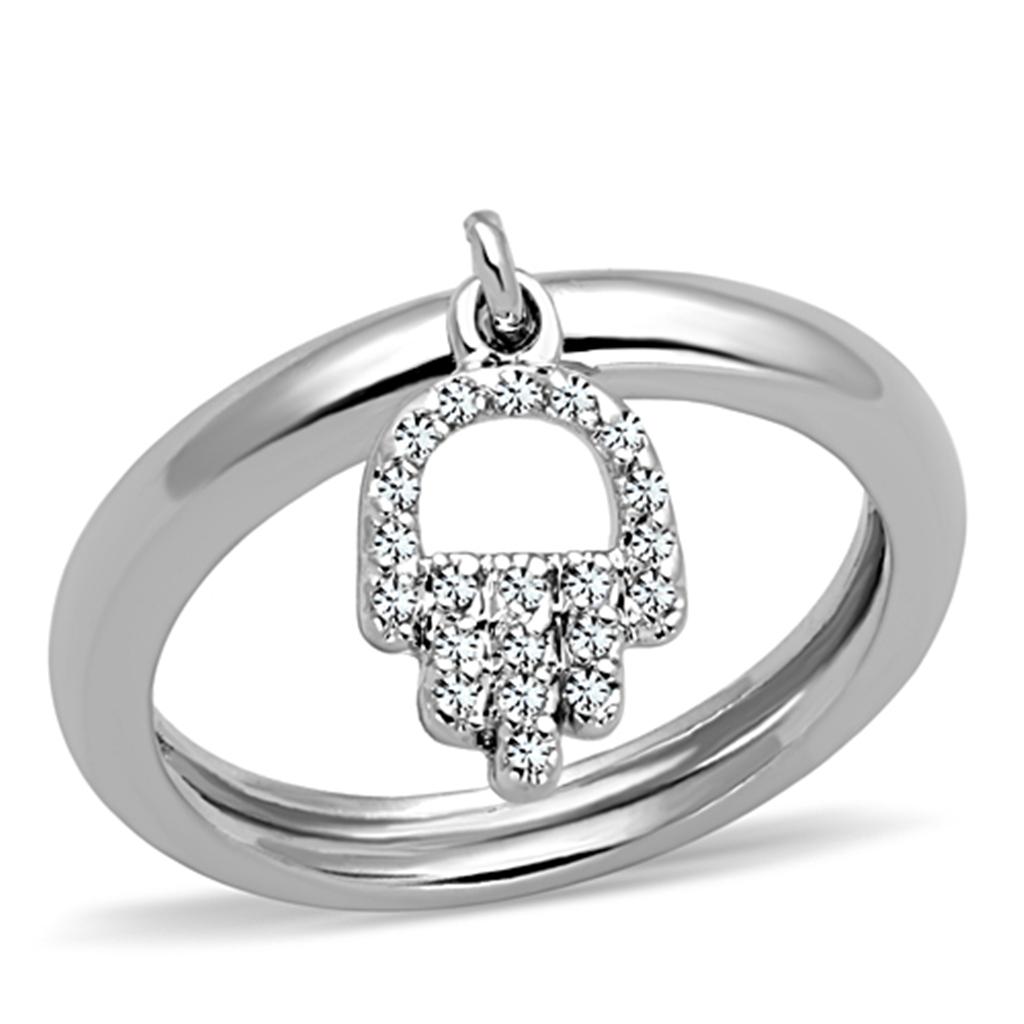 3W808 - Rhodium Brass Ring with AAA Grade CZ  in Clear-0