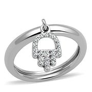 3W808 - Rhodium Brass Ring with AAA Grade CZ  in Clear-0