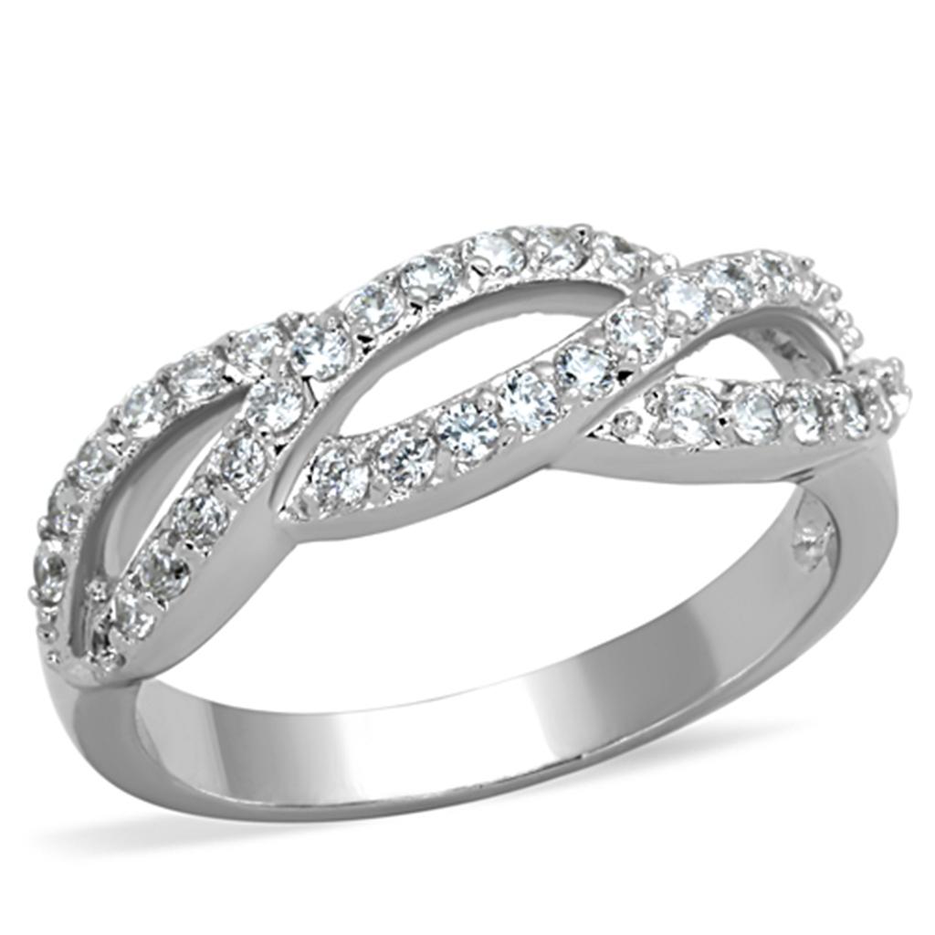 3W809 - Rhodium Brass Ring with AAA Grade CZ  in Clear-0