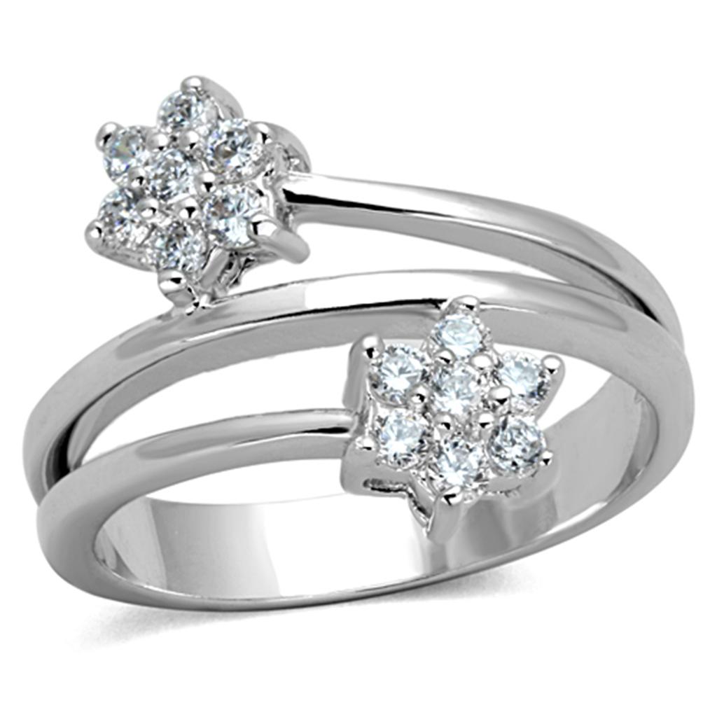 3W810 - Rhodium Brass Ring with AAA Grade CZ  in Clear-0