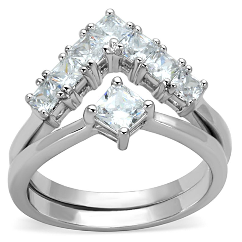 3W815 - Rhodium Brass Ring with AAA Grade CZ  in Clear-0