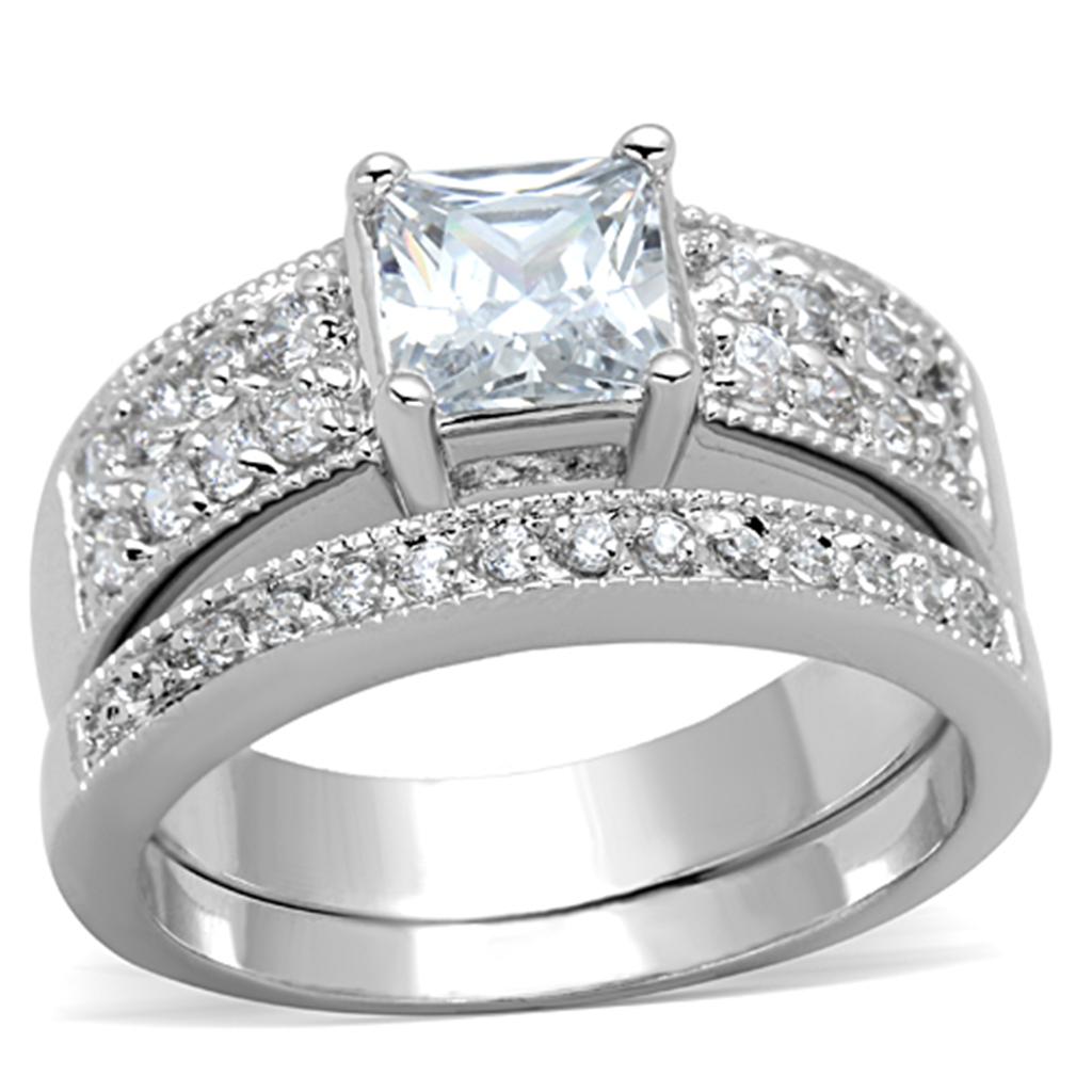 3W817 - Rhodium Brass Ring with AAA Grade CZ  in Clear-0