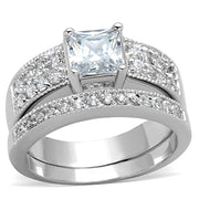 3W817 - Rhodium Brass Ring with AAA Grade CZ  in Clear-0