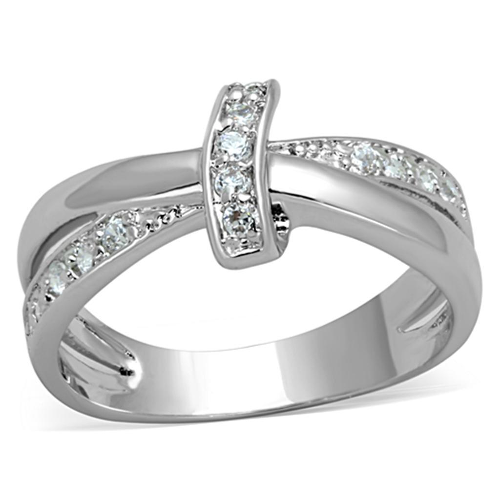 3W819 - Rhodium Brass Ring with AAA Grade CZ  in Clear-0