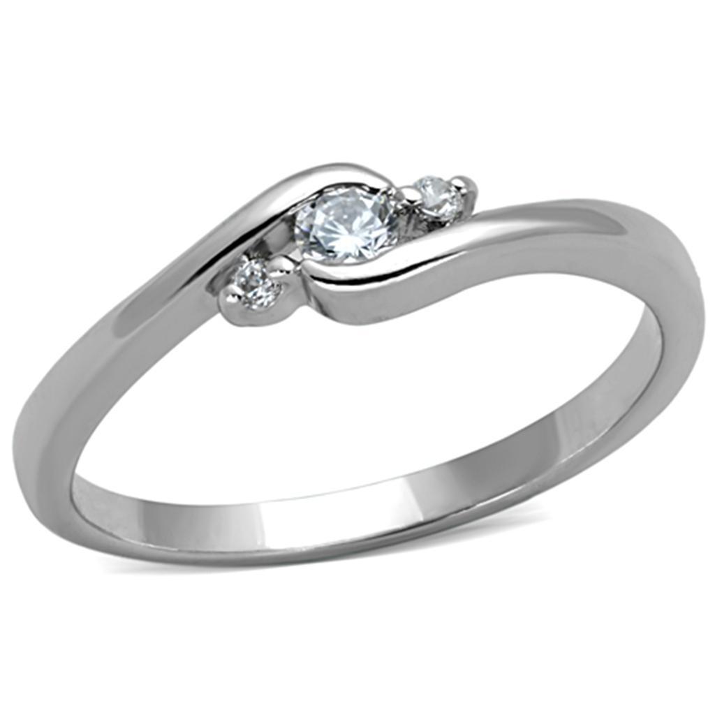 3W822 - Rhodium Brass Ring with AAA Grade CZ  in Clear-0