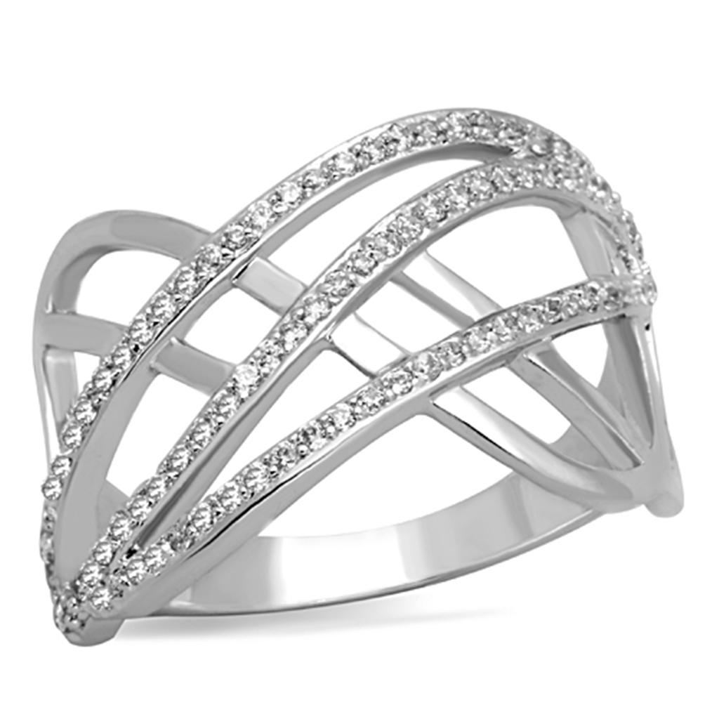 3W823 - Rhodium Brass Ring with AAA Grade CZ  in Clear-0