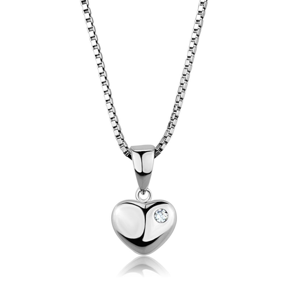 3W825 - Rhodium Brass Chain Pendant with AAA Grade CZ  in Clear-0