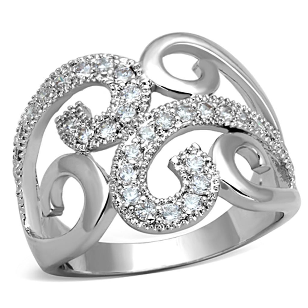 3W827 - Rhodium Brass Ring with AAA Grade CZ  in Clear-0