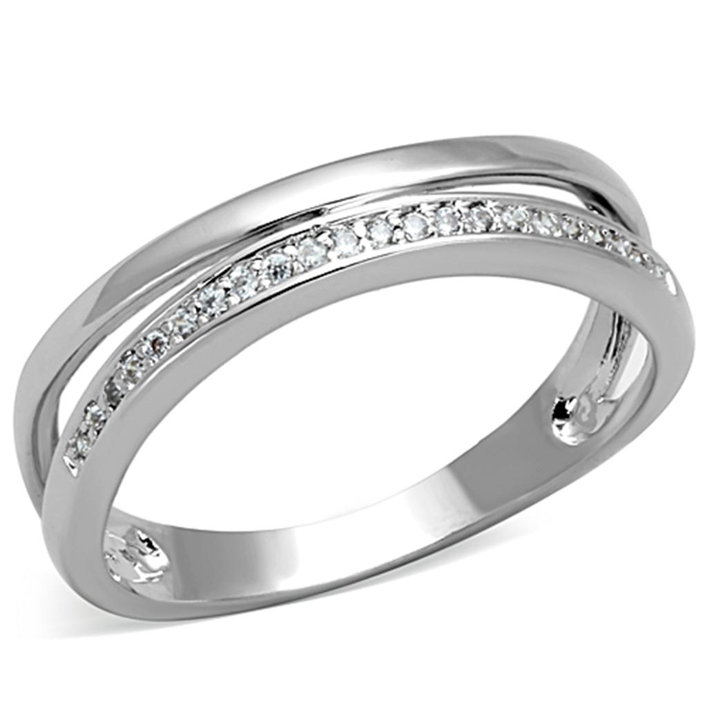 3W829 - Rhodium Brass Ring with AAA Grade CZ  in Clear-0