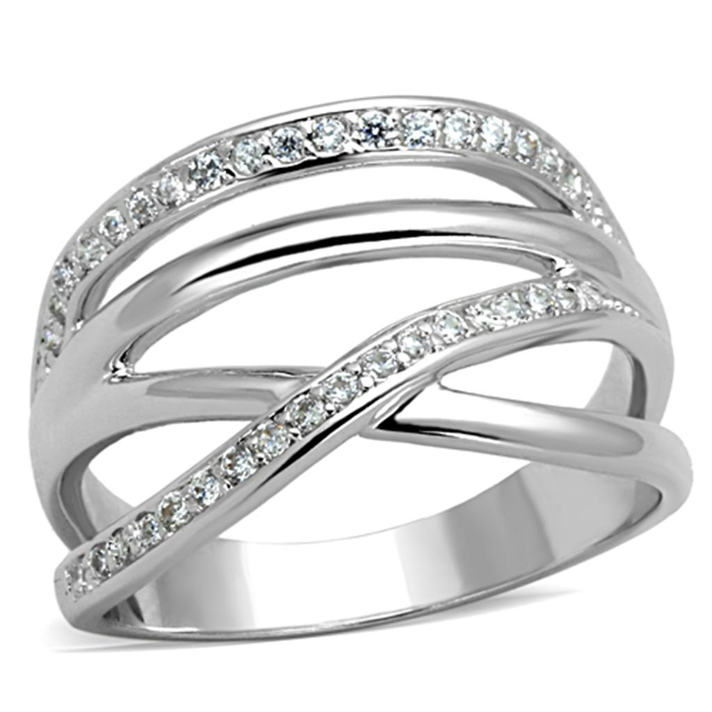 3W836 - Rhodium Brass Ring with AAA Grade CZ  in Clear-0