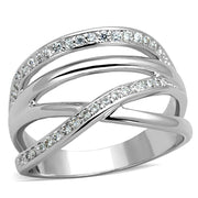 3W836 - Rhodium Brass Ring with AAA Grade CZ  in Clear-0