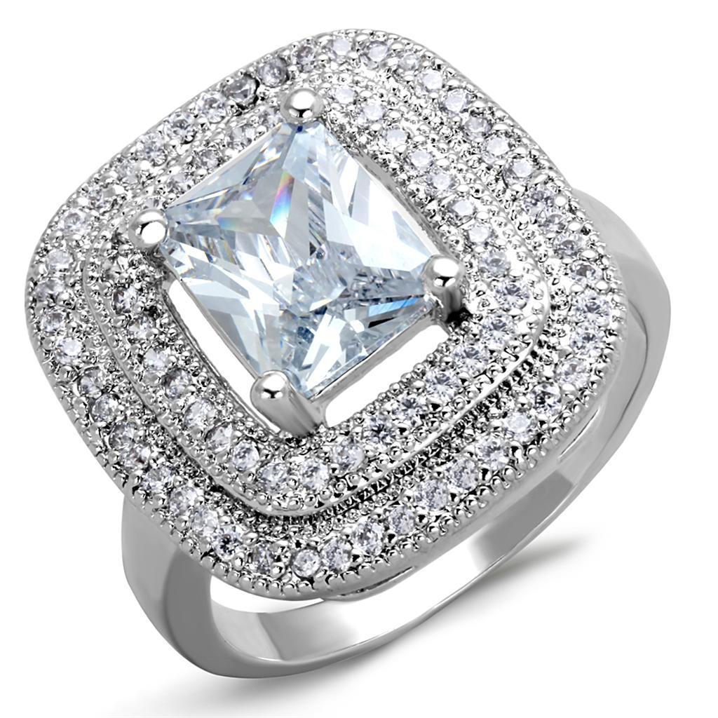 3W839 - Rhodium Brass Ring with AAA Grade CZ  in Clear-0