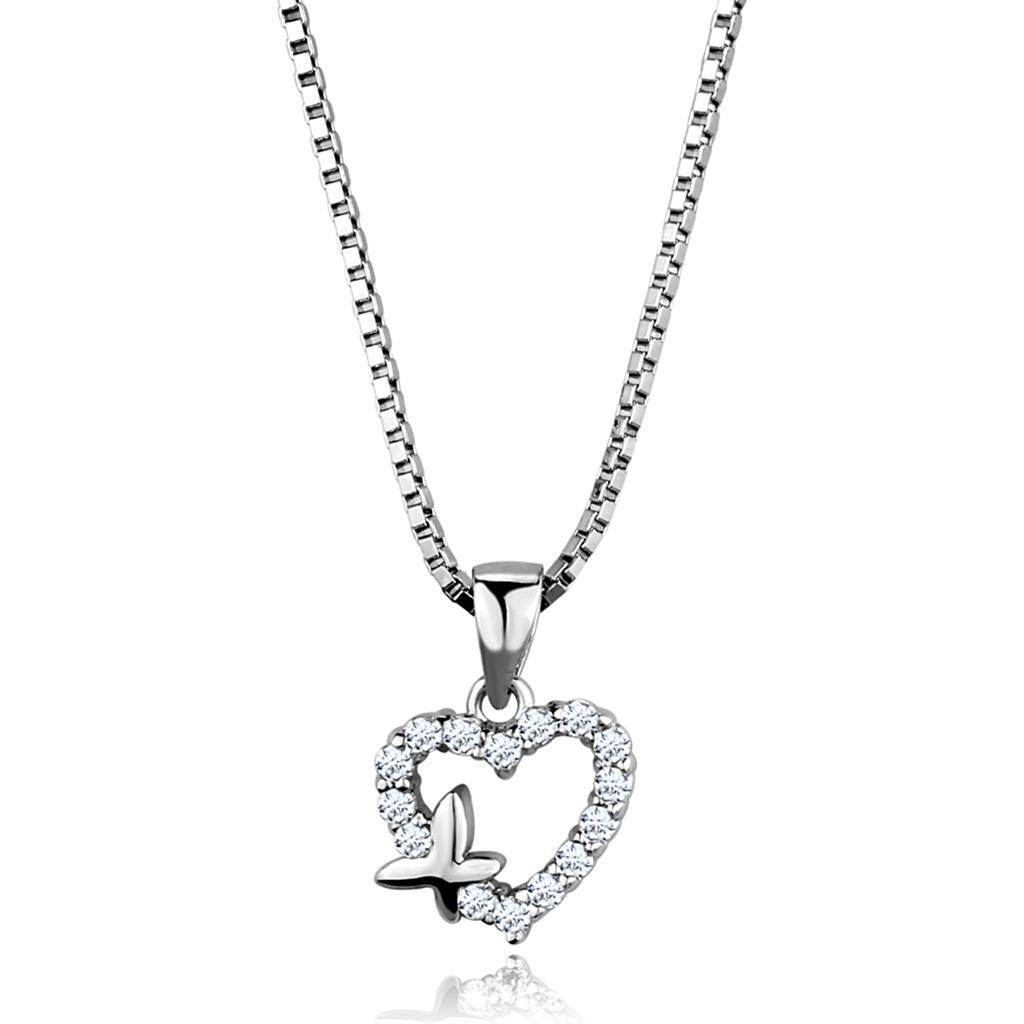 3W840 - Rhodium Brass Chain Pendant with AAA Grade CZ  in Clear-0