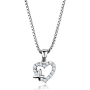 3W840 - Rhodium Brass Chain Pendant with AAA Grade CZ  in Clear-0
