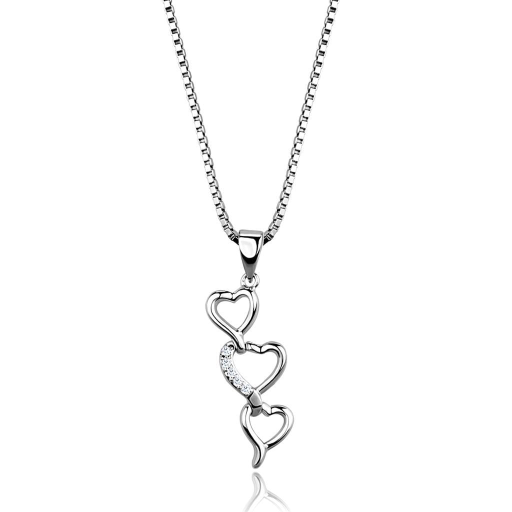 3W843 - Rhodium Brass Chain Pendant with AAA Grade CZ  in Clear-0
