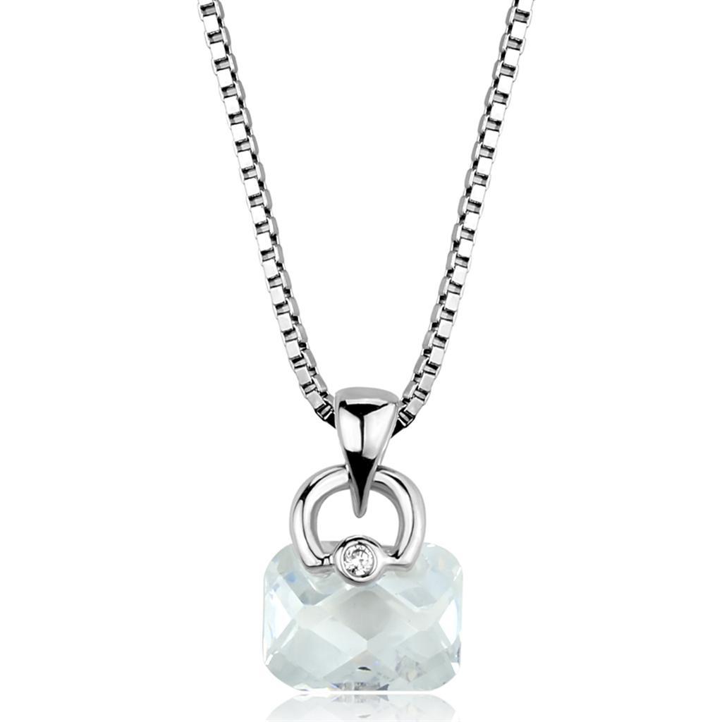 3W844 - Rhodium Brass Chain Pendant with AAA Grade CZ  in Clear-0